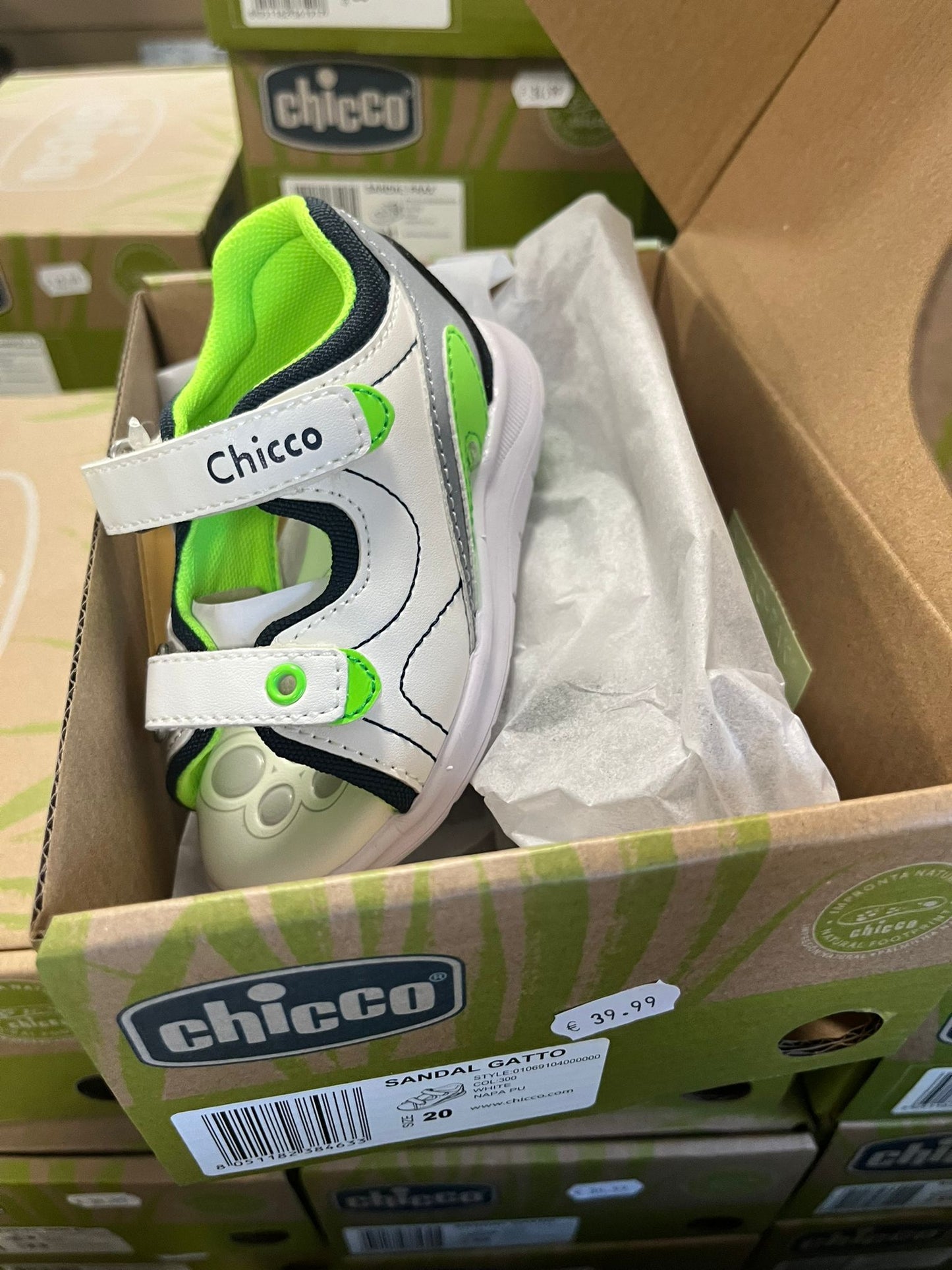 €9,13 al paio CHICCO, LIU JO, BALDUCCI, BIONATURA, FALCOTTO, NATURAL WORLD, ecc. stock calzature bambini 600 pezzi - P/E - RIF. 6089AF