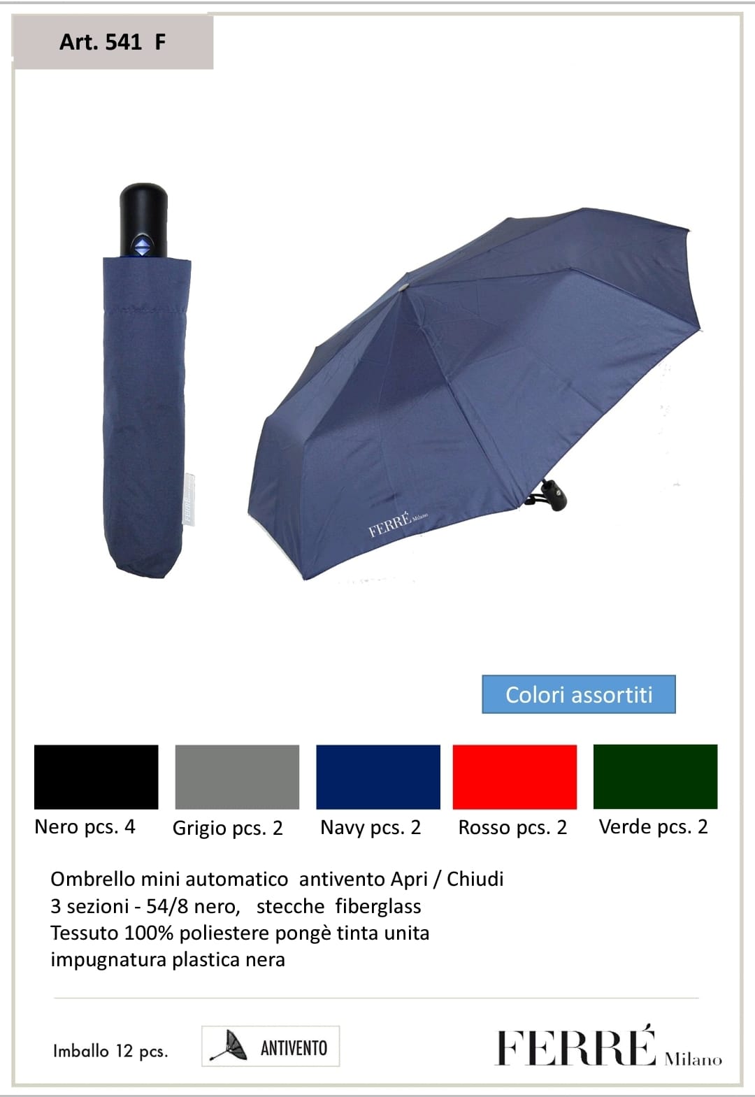 €6,50 al pezzo FERRE’ stock ombrelli 630 pezzi - A/I - RIF. TV6111