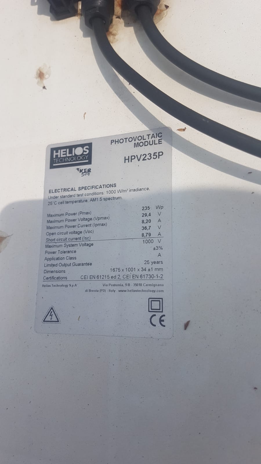€30.00 per piece HELIOS stock solar panels W235 - 830 pieces - REF. TV6037