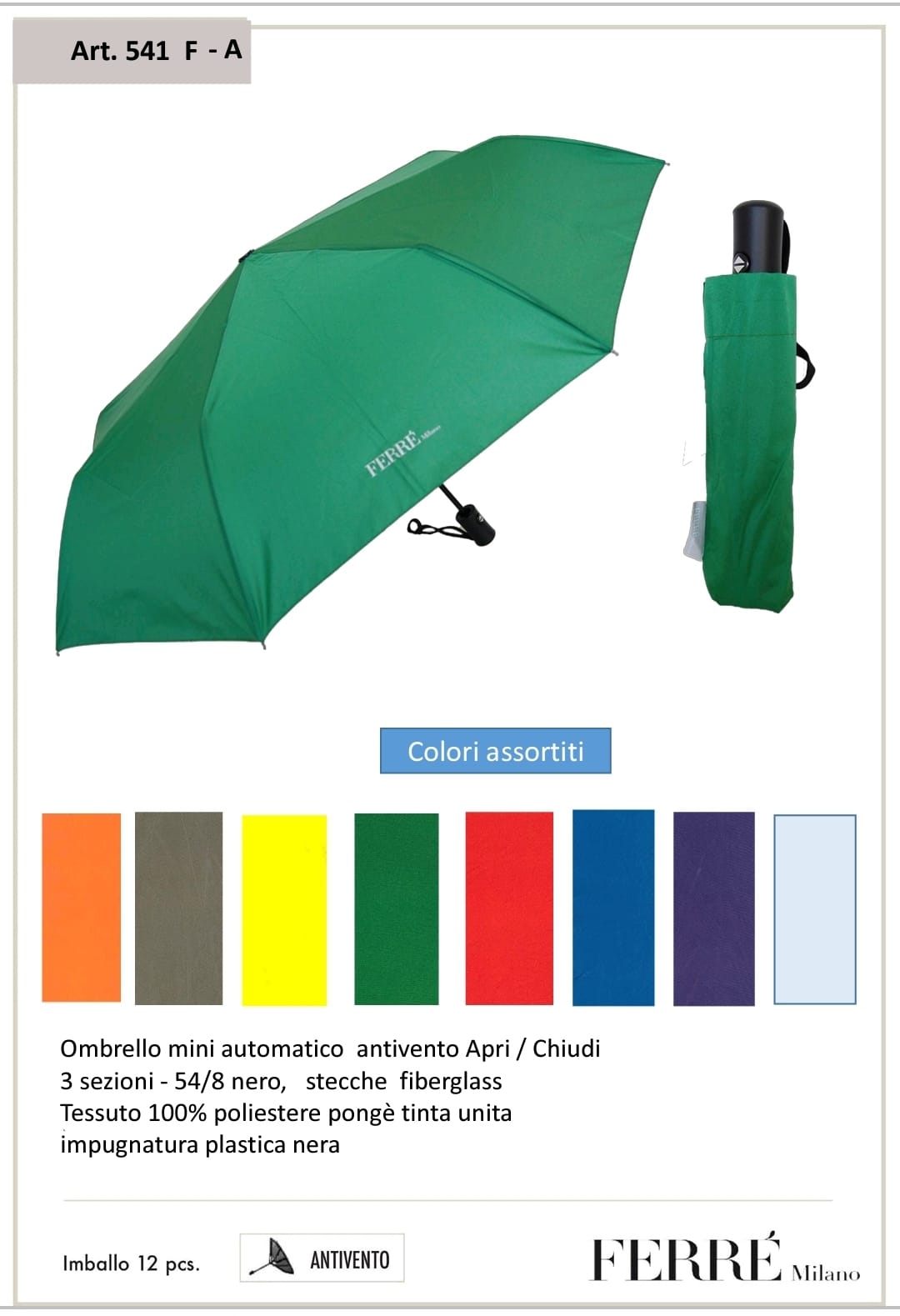€6.50 per piece FERRE' umbrellas stock 630 pieces - F/W - REF. TV6111