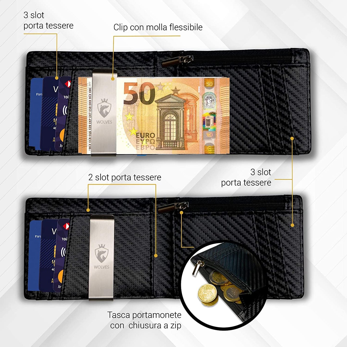 €3.50 per piece WOLVES men's wallets stock 60 pieces - REF. TV3979