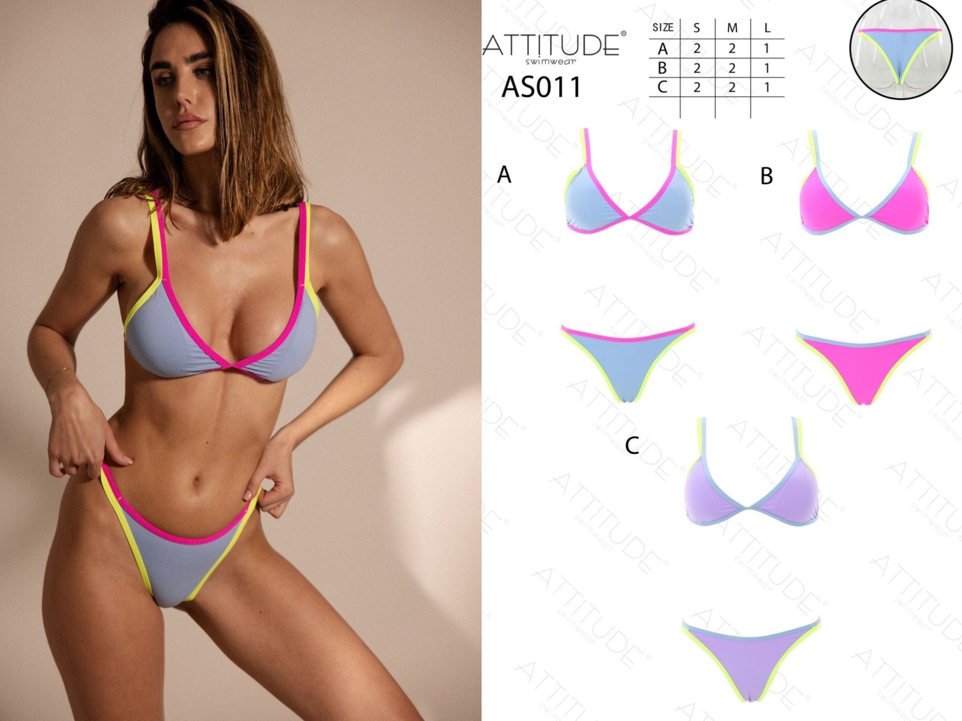 stock costumi donna - €6,00 al pezzo ATTITUDE stock costumi donna bikini 6672 pezzi - RIF. TV3943